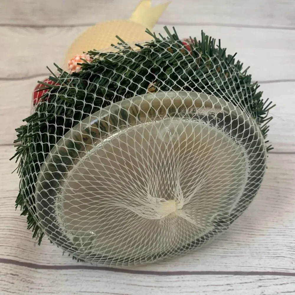 Interior Accents Cream Holiday Candle with Mini Wreath and Glass Holder 6 3/4